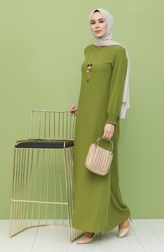 Kolyeli Elbise 1003-10 Fıstık Yeşil