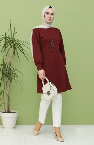 Kolyeli Tunik 3191-10 Bordo