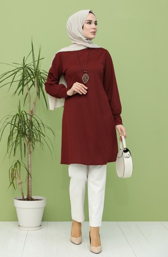 Kolyeli Tunik 3191-10 Bordo