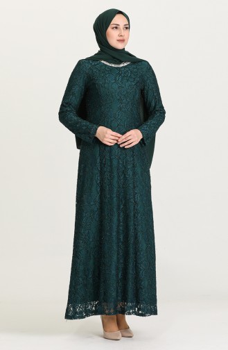 Robe de Soirée a Dentelle Grande Taille 2054-02 Vert emeraude 2054-02