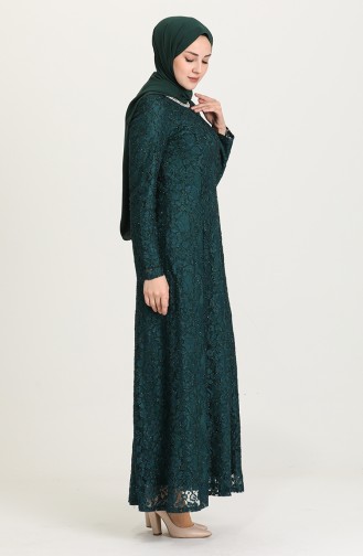 فستان سهرة بتصميم من الدانتيل وبمقاسات كبيرة 2054-02 لون اخضر زمردي 2054-02