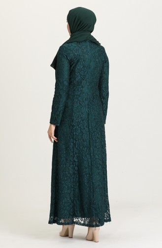 فستان سهرة بتصميم من الدانتيل وبمقاسات كبيرة 2054-02 لون اخضر زمردي 2054-02