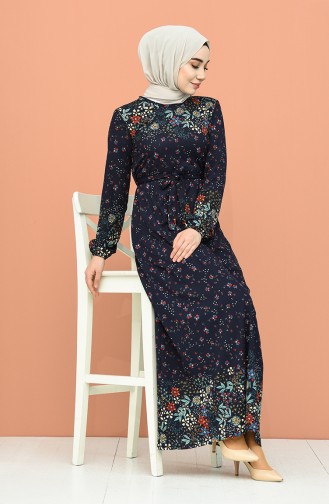 Navy Blue Hijab Dress 0389-02