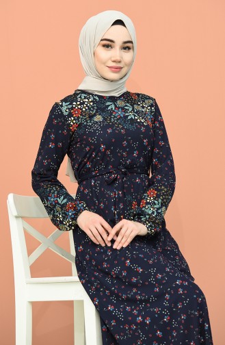 Navy Blue Hijab Dress 0389-02