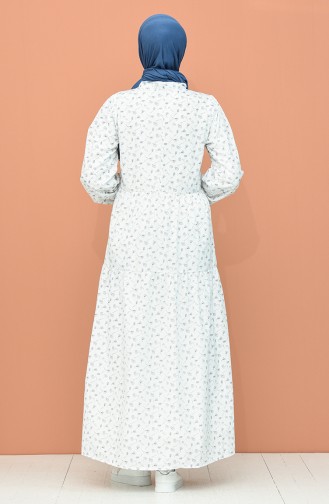Desenli Büzgülü Elbise 1444-01 Beyaz