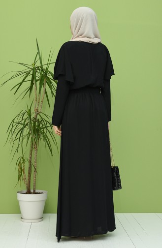 Beli Lastikli Volanlı Elbise 8313-02 Siyah
