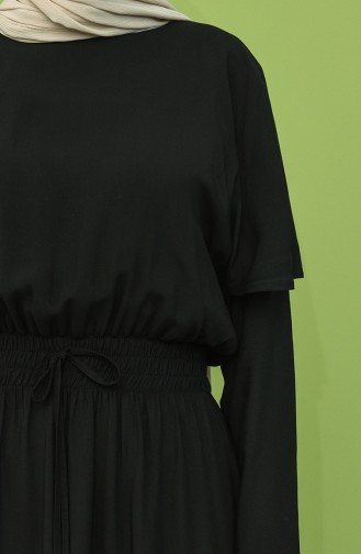 Beli Lastikli Volanlı Elbise 8313-02 Siyah