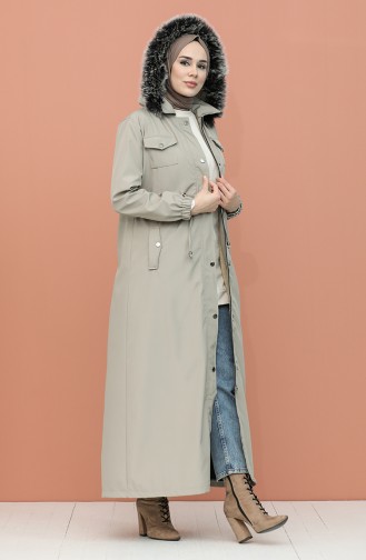 Furry Lined Long Coat 4054A-01 Beige 4054A-01