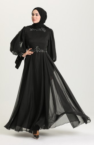 Black Hijab Evening Dress 52779-02