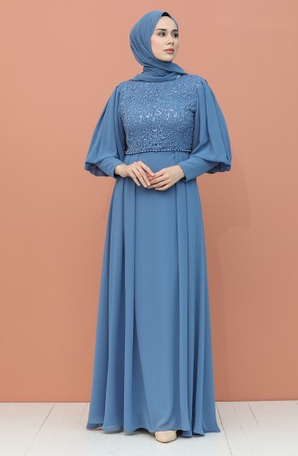 Indigo Hijab Evening Dress 4852-02