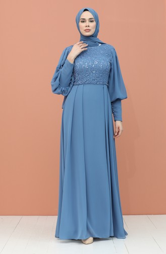 Indigo Hijab Evening Dress 4852-02