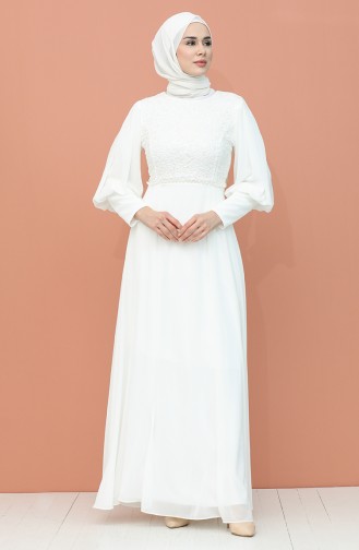 Pullu Abiye Elbise 4852-03 Ekru