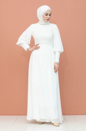 Pullu Abiye Elbise 4852-03 Ekru