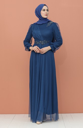 Indigo Hijab Evening Dress 4857-01