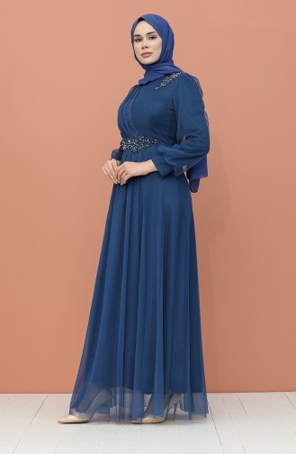 Indigo Hijab Evening Dress 4857-01