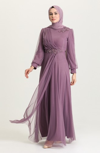 Dark Violet Hijab Evening Dress 4857-03