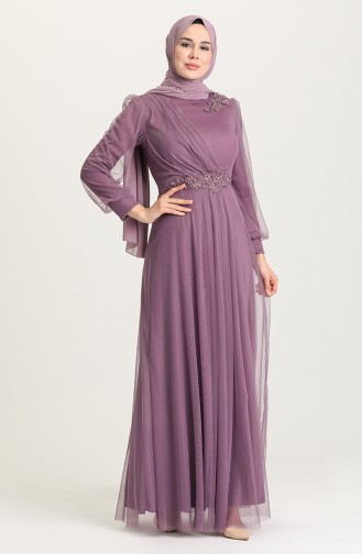 Dark Violet Hijab Evening Dress 4857-03