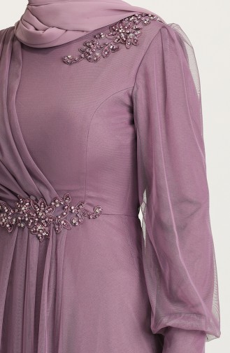 Dark Violet Hijab Evening Dress 4857-03