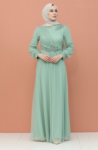 Sea Green Hijab Evening Dress 4857-04