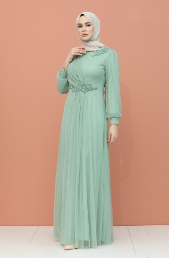Sea Green Hijab Evening Dress 4857-04