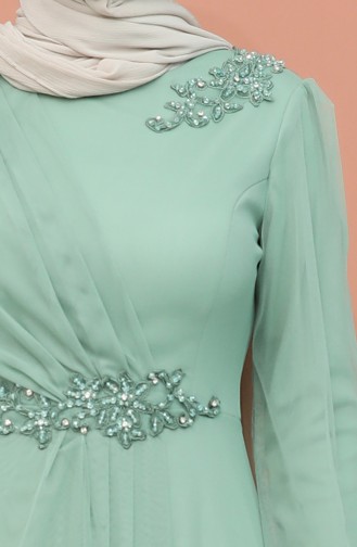 Sea Green Hijab Evening Dress 4857-04