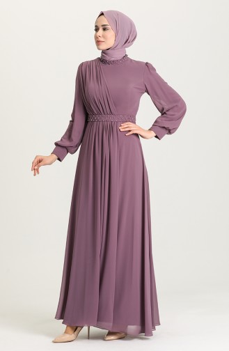 Dark Violet Hijab Evening Dress 4858-01