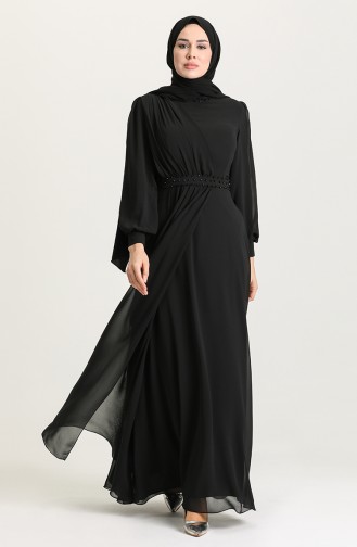 Black Hijab Evening Dress 4858-02