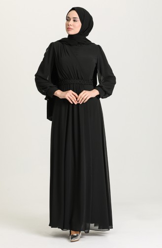 Black Hijab Evening Dress 4858-02