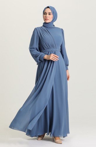 Indigo Hijab Evening Dress 4858-03