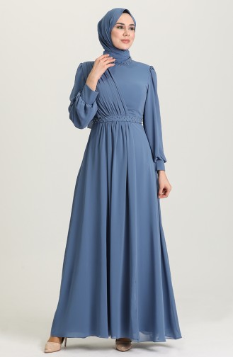 Indigo Hijab Evening Dress 4858-03