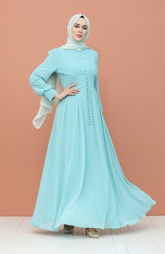 Mint Green Hijab Evening Dress 4211-03