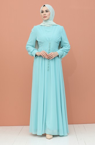 Mint Green Hijab Evening Dress 4211-03