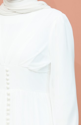 Düğme Detaylı Şifon Abiye Elbise 4211-05 Beyaz