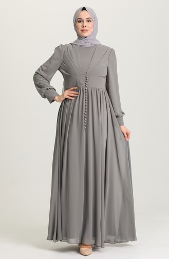 Gray Hijab Evening Dress 4211-06