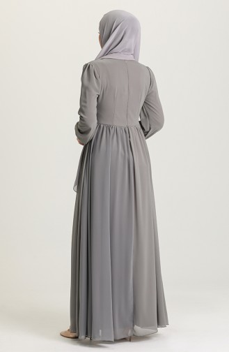 Gray Hijab Evening Dress 4211-06