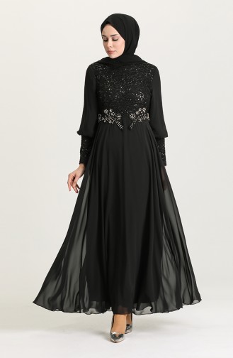 Black Hijab Evening Dress 4213-01