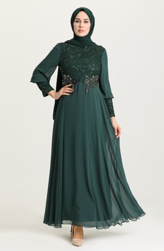 Emerald Green Hijab Evening Dress 4213-03