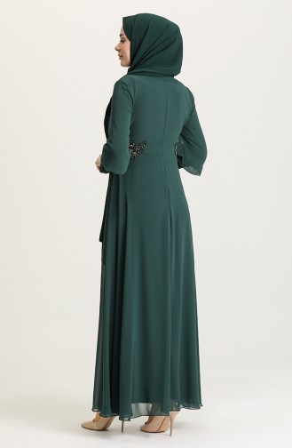 Emerald Green Hijab Evening Dress 4213-03