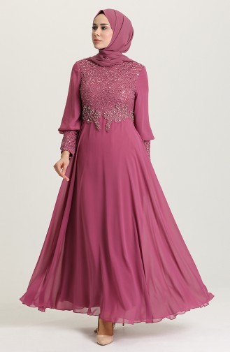 Dusty Rose Hijab Evening Dress 4213-05