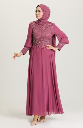 Dusty Rose Hijab Evening Dress 4213-05