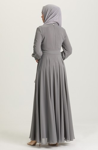 Gray Hijab Evening Dress 4218-05