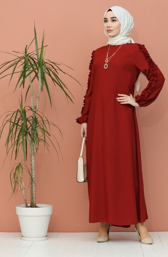 Claret Red Hijab Dress 7004-02