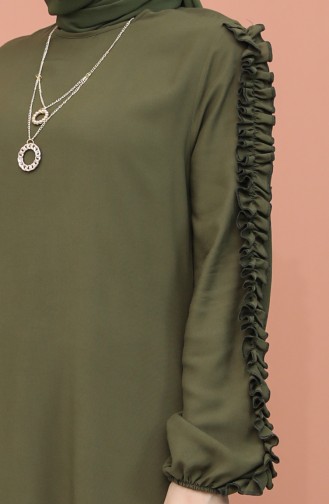 Kolları Fırfırlı Elbise 7004-03 Yeşil