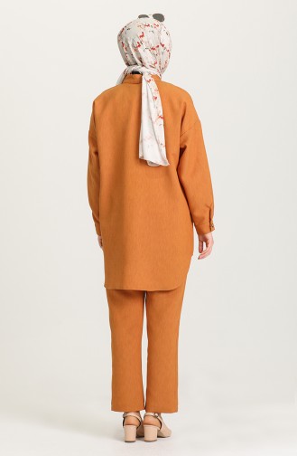Keten Tunik Pantolon İkili Takım 1411-02 Hardal