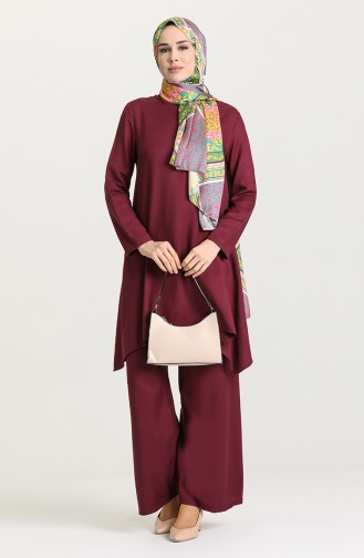 Asimetrik Tunik Pantolon İkili Takım 4220-04 Mürdüm