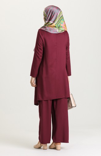 Asimetrik Tunik Pantolon İkili Takım 4220-04 Mürdüm