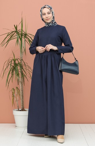 Navy Blue Hijab Dress 3326-02