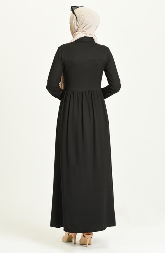 Nervürlü Düğmeli Elbise 3252-01 Siyah