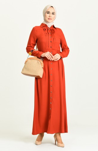 Brick Red Hijab Dress 3252-07