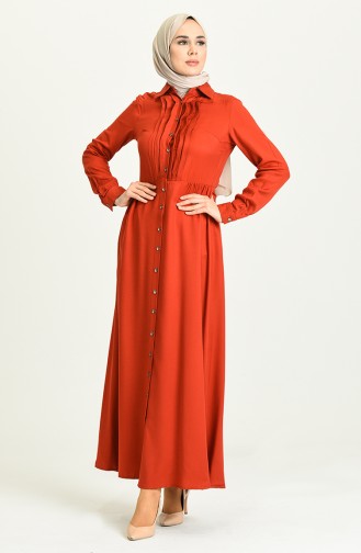 Brick Red Hijab Dress 3252-07